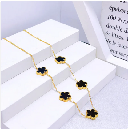 Elegant Five-Leaf Flower Jewelry Set – Titanium Steel Bracelet, Necklace & Stud Earrings