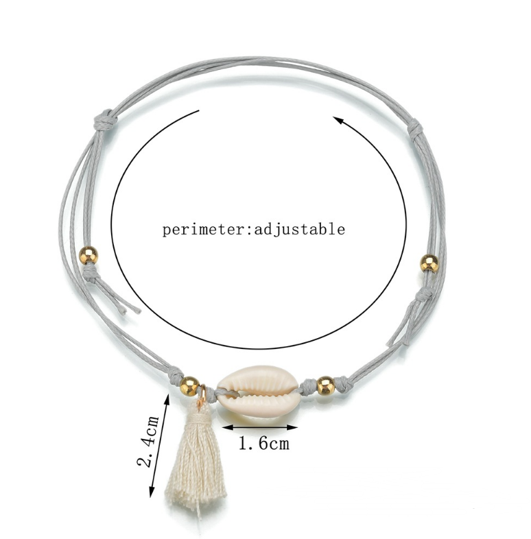 Double Layer Shell Tassel Beaded Metal Anklet