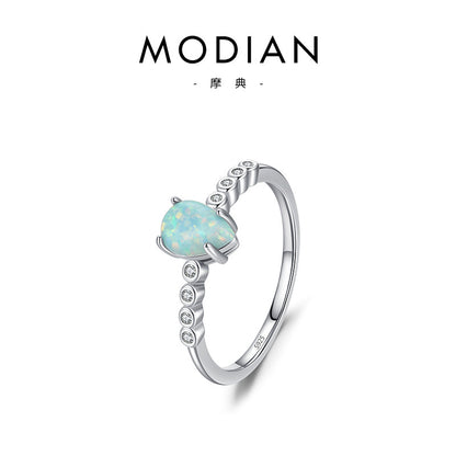 S925 Silver Opal Ring - Elegant Korean Design for Women