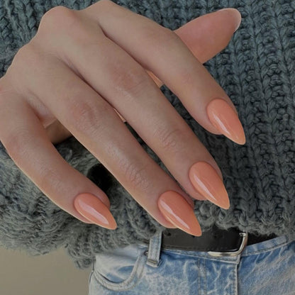 Coral Press on Nails Almond Shaped Nails Press ons Medium Fake Nails Short Almond Acrylic Nails Glue on Nails Medium Length False Nails for Women Thick Natural Gel Stiletto Almond Nails 24Pcs