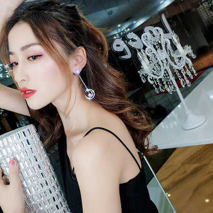 S925 Silver Asymmetrical Star and Moon Long Earrings