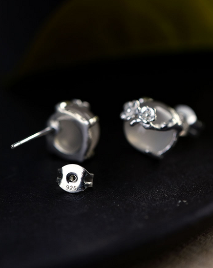 S925 Silver Moonstone Plum Blossom Earrings for Women