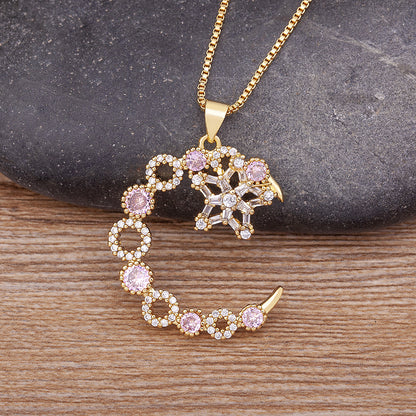 Trendy Gold-Plated Necklace with Star and Moon Pendant