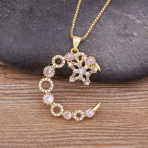 Trendy Gold-Plated Necklace with Star and Moon Pendant