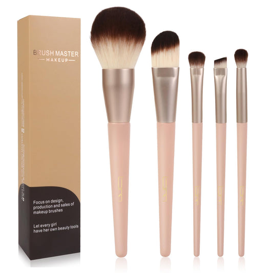 Brush Master Professional Face Makeup & Foundation Brush Set 5Pcs Premium Base Brush Kit For Face Foundation Brush Blush Brush Blurring Angled Liner Crease Brush