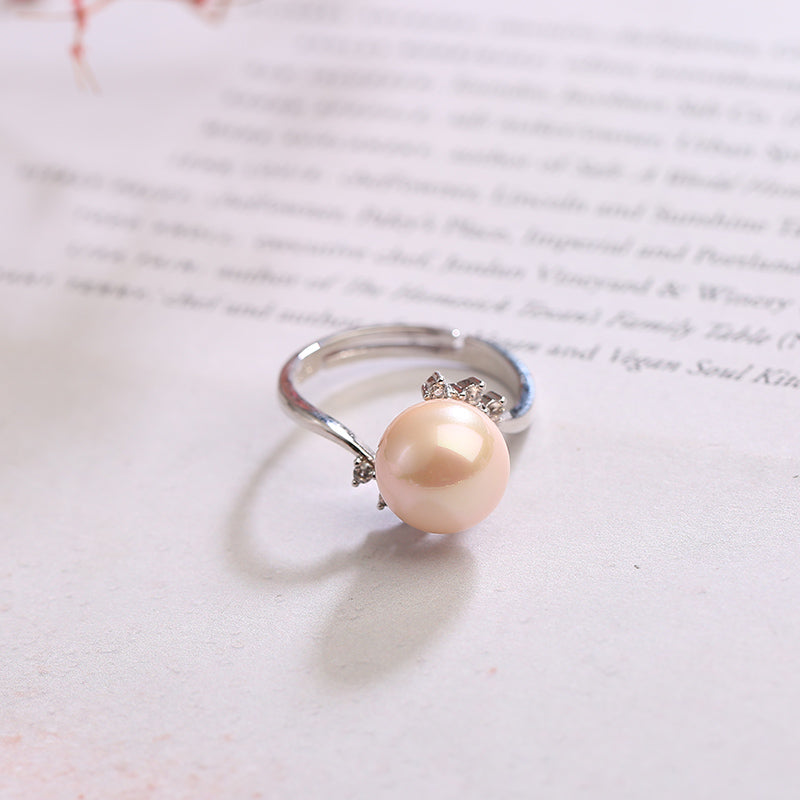 S925 Silver Adjustable Pearl Ring for Women