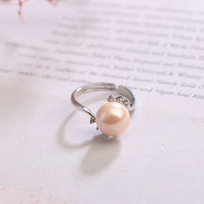 S925 Silver Adjustable Pearl Ring for Women