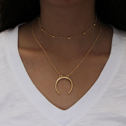 Layered Horn Necklace with Moon Pendant - Fashionable Style