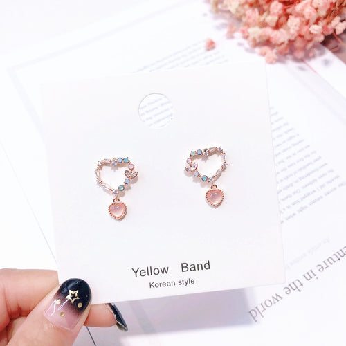 Korean S925 Silver Heart Zircon Earrings (Sweet & Cute)