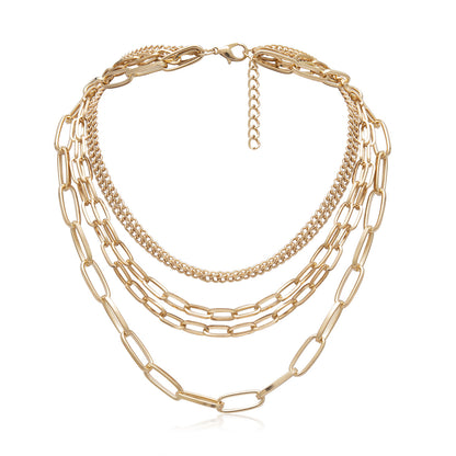 Geometric Layered Punk Chain Necklace for Women