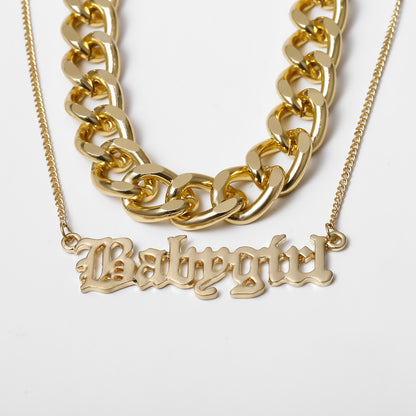 Punk Layered Cross Chain Necklace with Letter Pendant