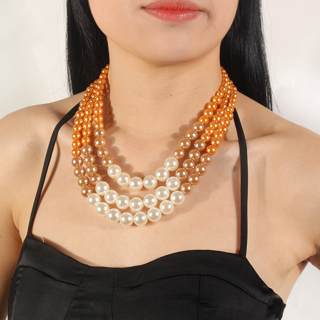Fashionable Double Layer Pearl Necklace for Sweaters