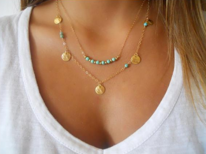 Multi-Layer Turquoise Pendant Necklace for Collarbones