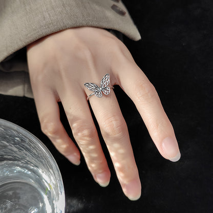 Vintage S925 Silver Butterfly Open Ring for Women