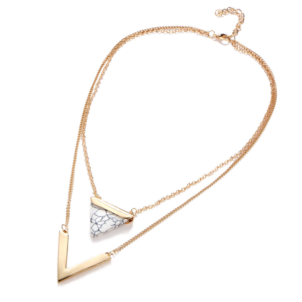 Double Layer Turquoise Triangle Pendant Necklace