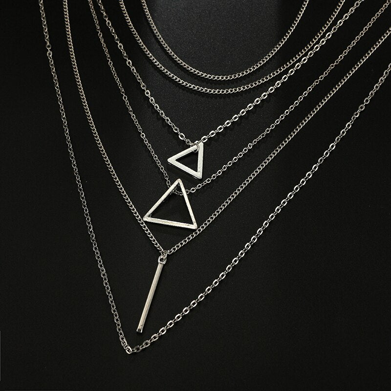 Bohemian Style Triangle Pendant Layered Necklace Set
