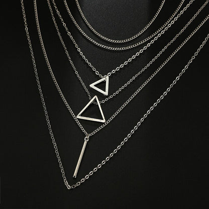 Bohemian Style Triangle Pendant Layered Necklace Set