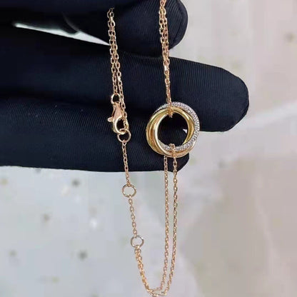 18K Rose Gold Three-Ring Diamond Bracelet for Women