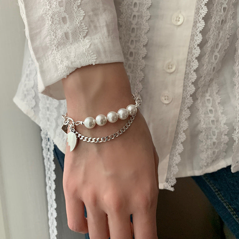 Retro Double-layer Pearl Love Letter Bracelet