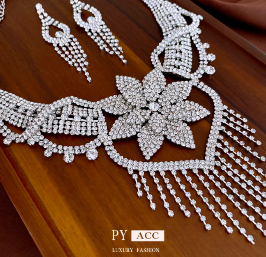 Elegant Bridal Jewelry Set: Necklace, Earrings, Bracelet, Ring