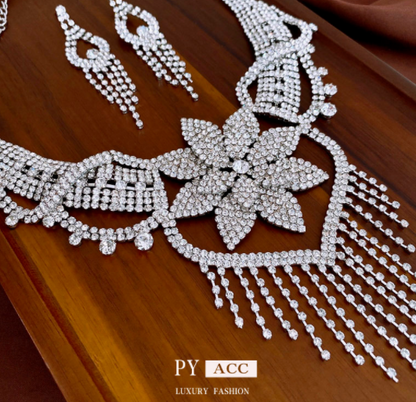 Elegant Bridal Jewelry Set: Necklace, Earrings, Bracelet, Ring