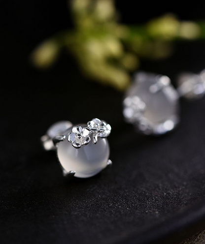 S925 Silver Moonstone Plum Blossom Earrings for Women