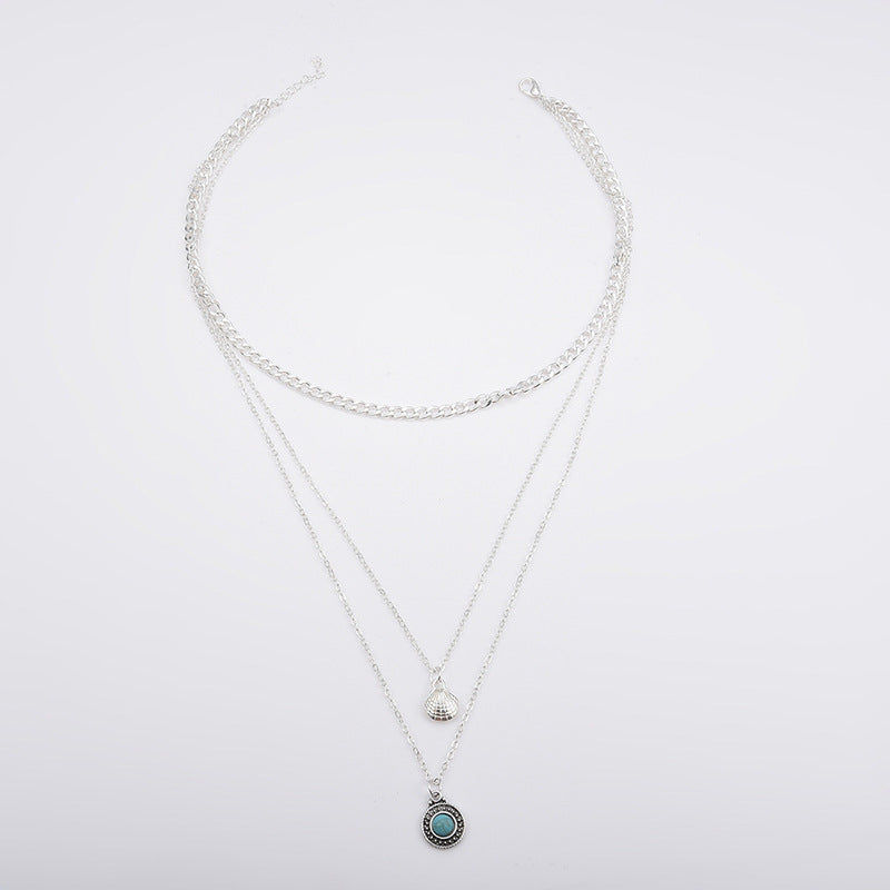 Fashionable Layered Turquoise Pendant Necklace for Women