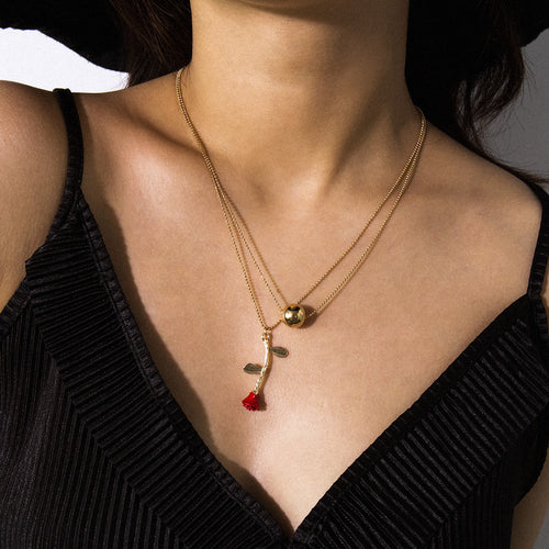Bohemian Style Layered Beaded Rose Pendant Necklace