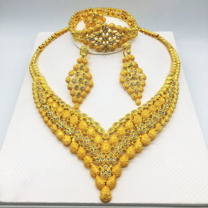 24K Gold-Plated Jewelry Set: Necklace, Bracelet, Ring, Earrings