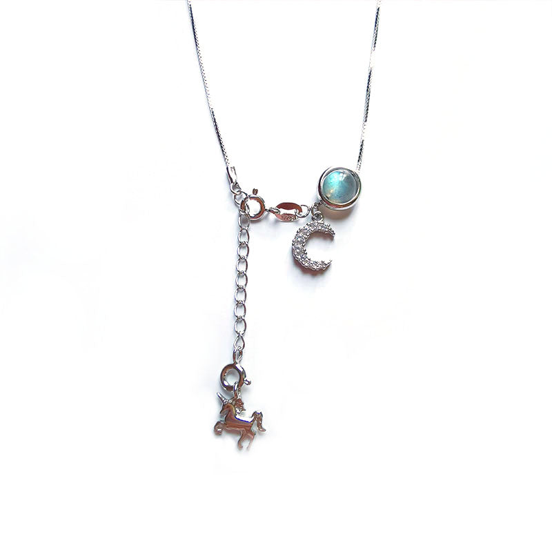 S925 Silver Moonstone Unicorn Necklace for Women