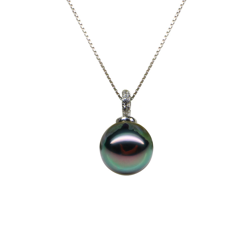 Black Pearl Necklace with White Freshwater Pearl Pendant