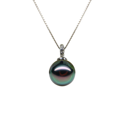 Black Pearl Necklace with White Freshwater Pearl Pendant
