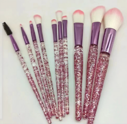 Makeup Brush Set of 10 - Face, Eye, and Contour Brushes