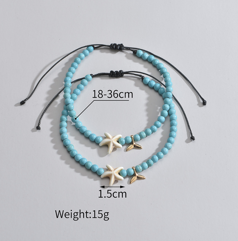 Bohemian Vintage Star Turquoise Anklet with Beads