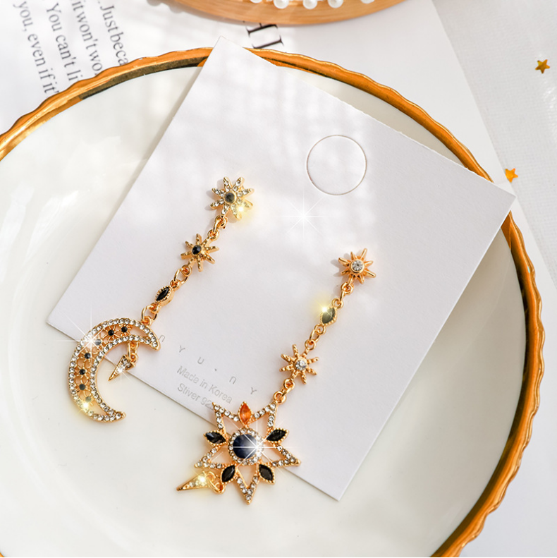 Asymmetrical Star and Moon S925 Silver Earrings