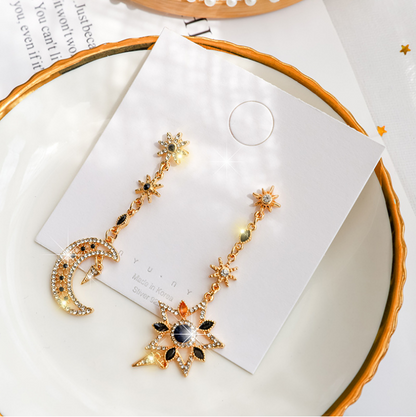 Asymmetrical Star and Moon S925 Silver Earrings