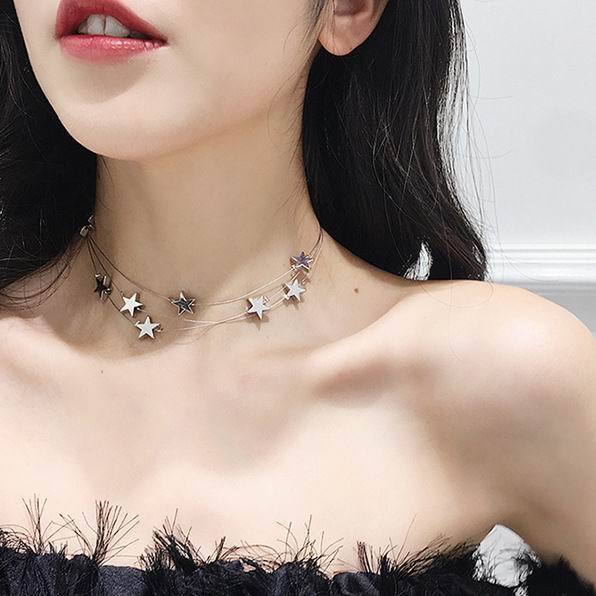 Multi-Layer Star Pendant Choker Necklace for Women