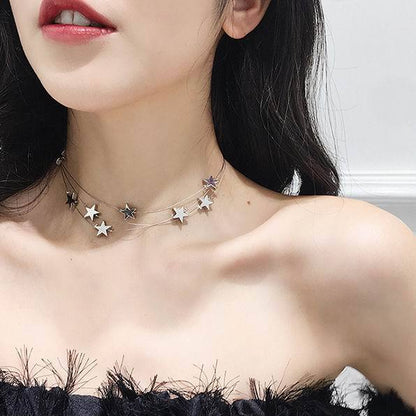Multi-Layer Star Pendant Choker Necklace for Women