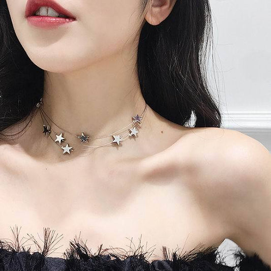 Multi-Layer Star Pendant Choker Necklace for Women