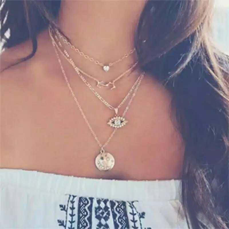 Alloy Multi-Layer Necklace with Star and Moon Pendant