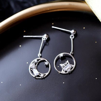 S925 Silver Star and Moon Earrings with Zirconia