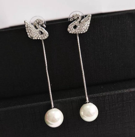 Elegant Long S925 Silver Pearl Earrings for Women