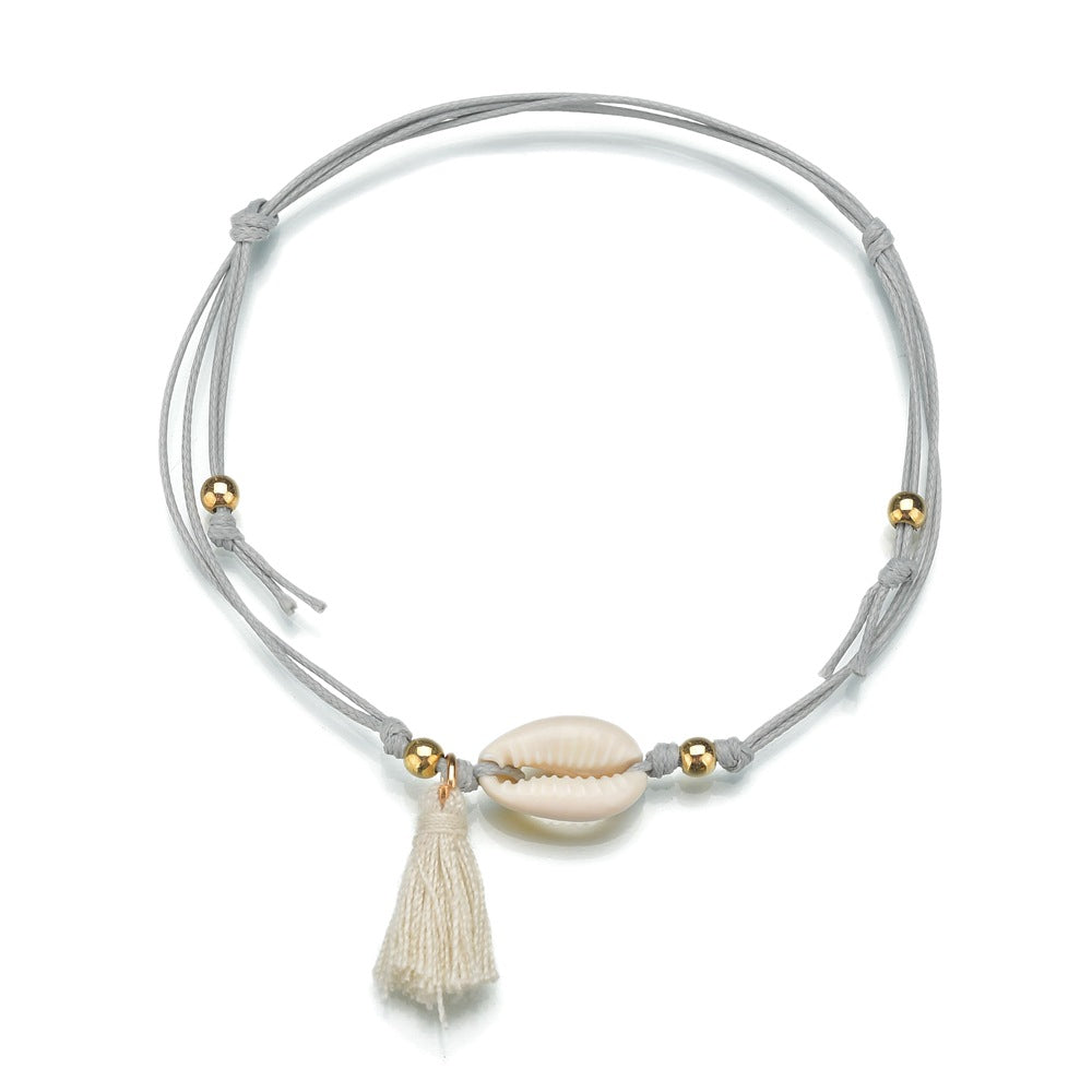 Double Layer Shell Tassel Beaded Metal Anklet