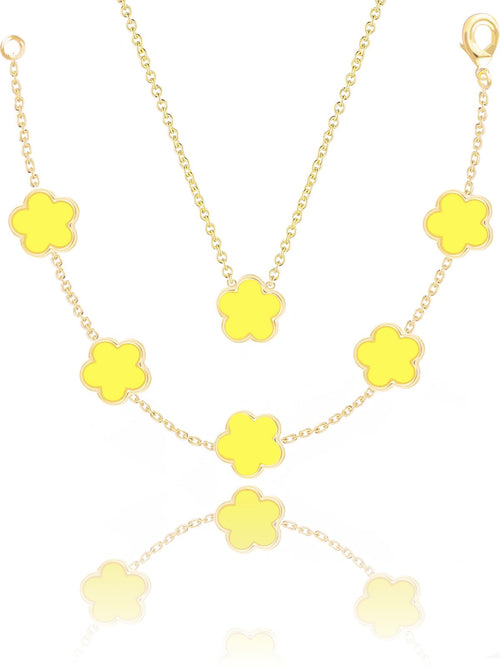Qinpan Four Leaf Clover Necklace and Bracelet Set for Women Lucky Flower 14K Gold Jewelry (Yellow-14K Gold)
