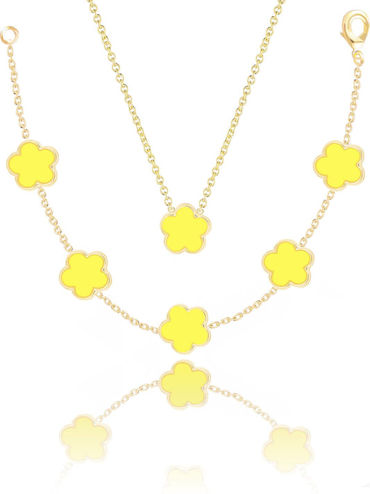 Qinpan Four Leaf Clover Necklace and Bracelet Set for Women Lucky Flower 14K Gold Jewelry (Yellow-14K Gold)