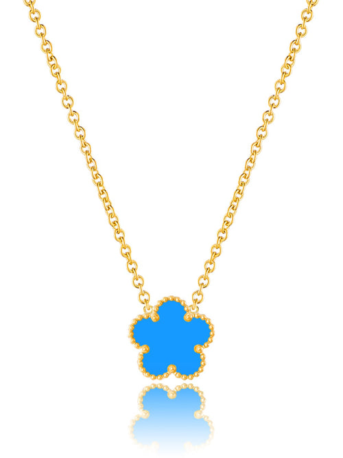Qinpan 14K Gold Four Leaf Clover Necklaces for Women Lucky Flower Jewelry (Blue-14K Gold)