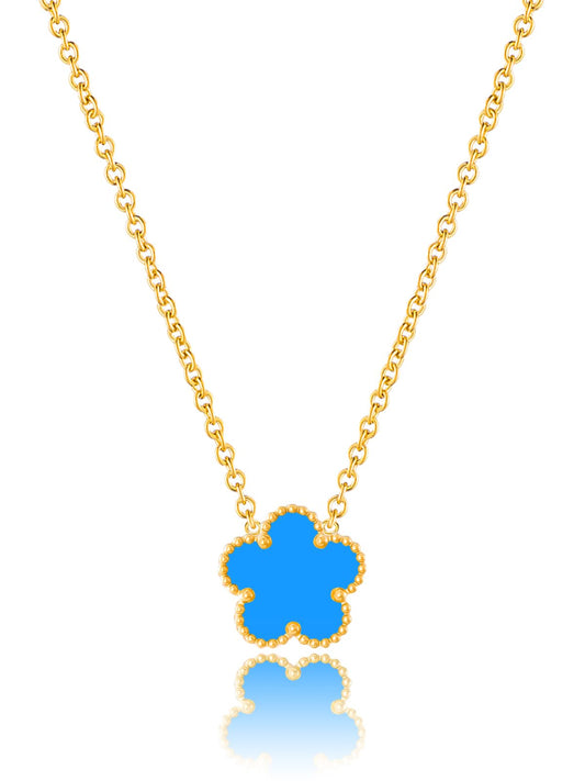 Qinpan 14K Gold Four Leaf Clover Necklaces for Women Lucky Flower Jewelry (Blue-14K Gold)