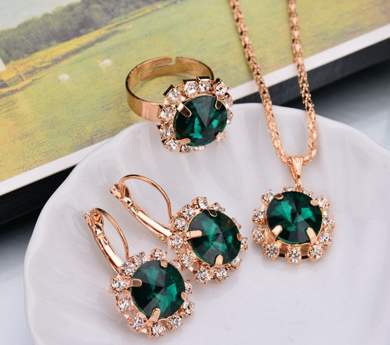 Fashion Crystal Jewelry Set: Necklace, Earrings, Ring