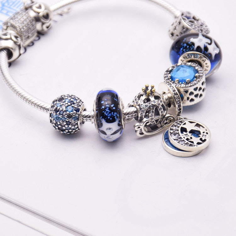 Blue Glass Crystal Bracelet, Silver 925 Women's Jewelry