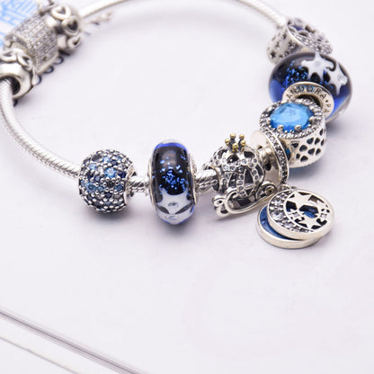 Blue Glass Crystal Bracelet, Silver 925 Women's Jewelry